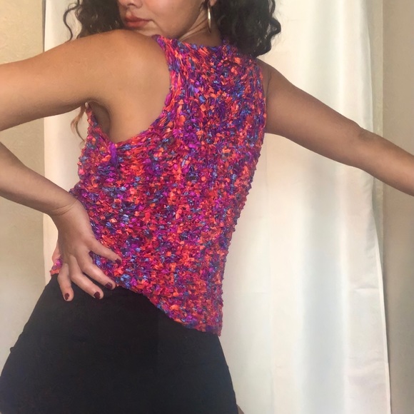 🖤 Funky Handmade Knit Jewel Tone High Neck Tank - Picture 3 of 4